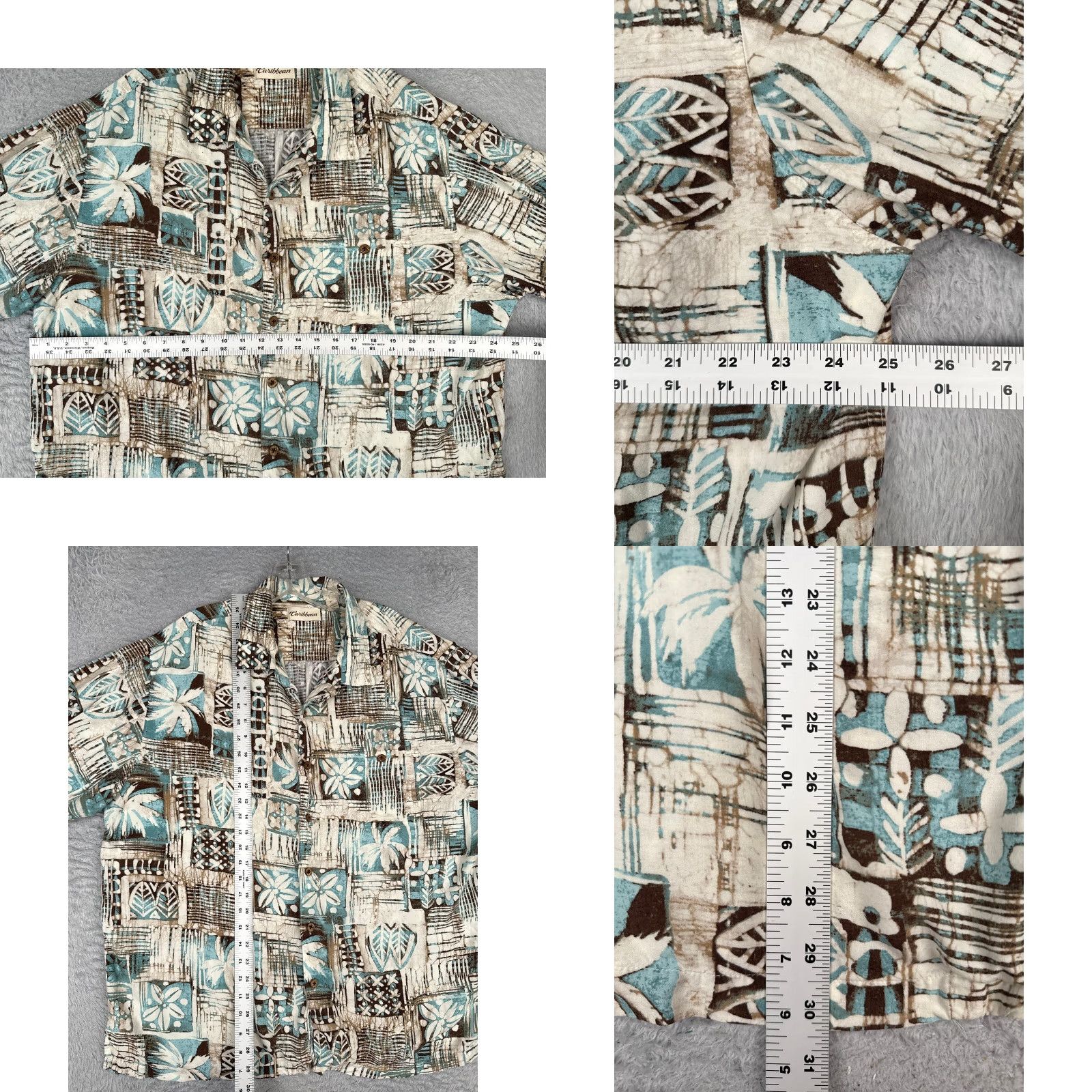 Vintage Caribbean Shirt Men Extra Large Blue White Tile Floral Rayon Hawaiian Button Up Size US XL / EU 56 / 4 - 8 Thumbnail