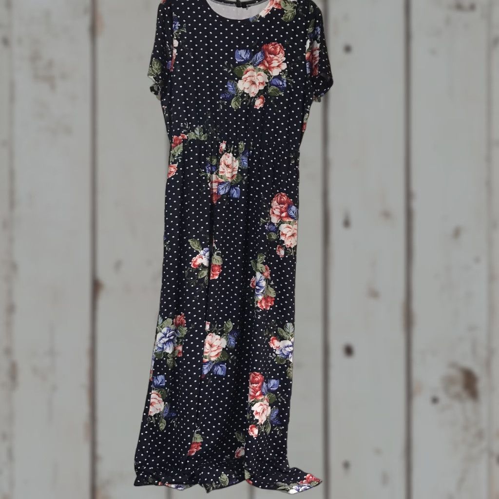 Vintage VINTAGE Zattcas Women's Maxi Dress Short Sleeve Floral Polka Dot Spring Summer 2XL Blue Women's Size XXL / US 16-18 / IT 52-54 - 1 Thumbnail