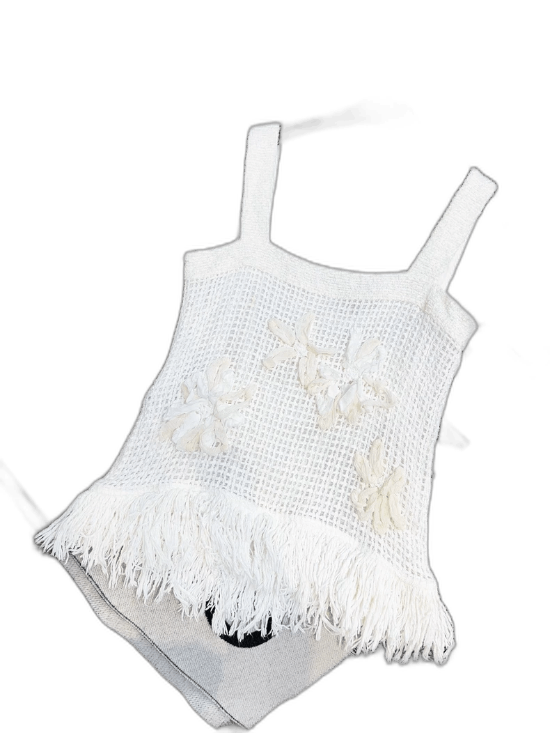 Chanel Camellia Fringe Knit Tank Top