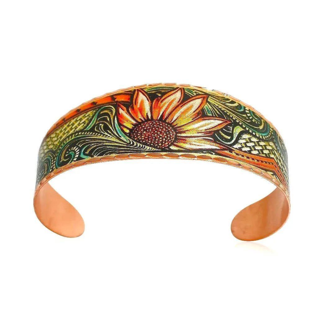 Other Handmade Boho Sunflower Cuff Bracelet, Copper Western Sunflo Size ONE SIZE - 6 Thumbnail