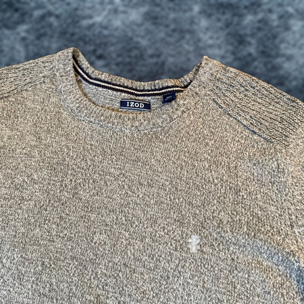Izod VINTAGE IZOD Grey Marl Cotton Blend Crewneck Sweater Ribbed Trim Embroidered Logo Mens Large Size US L / EU 52-54 / 3 - 1 Thumbnail