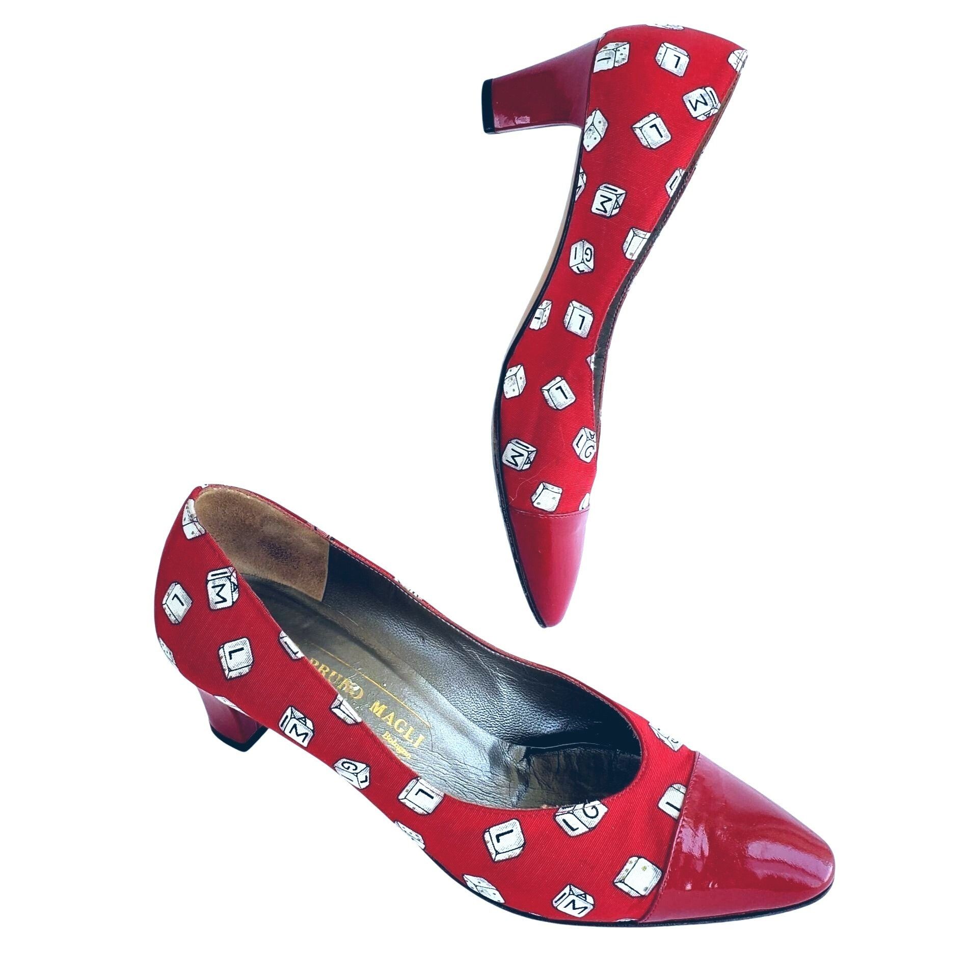 Bruno Magli Bruno Magli 80s Vintage Red Heels 7.5 Novelty Dice Leather C Size US 7.5 / IT 37.5 - 1 Thumbnail