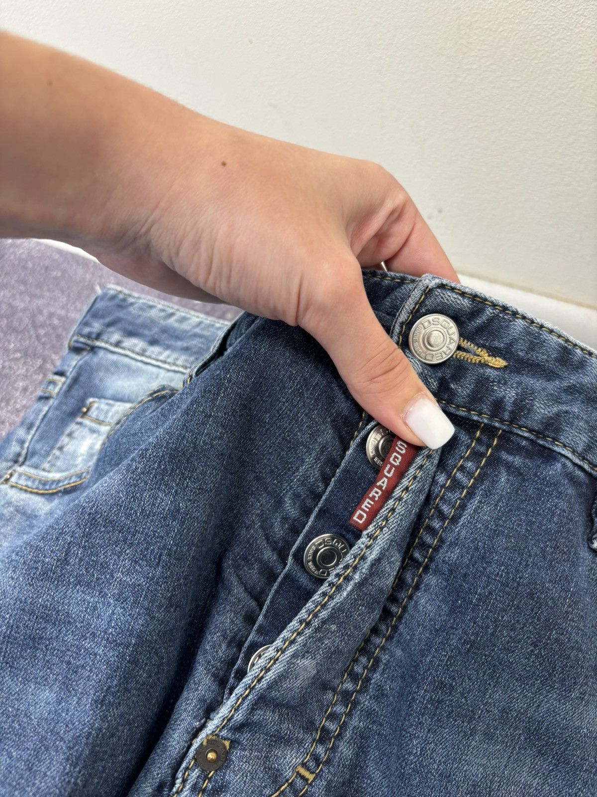 Dsquared2 Dsquared2 Ripped Faded Blue Slim Fit Tapered Denim Jeans Size US 34 / EU 50 - 9 Thumbnail
