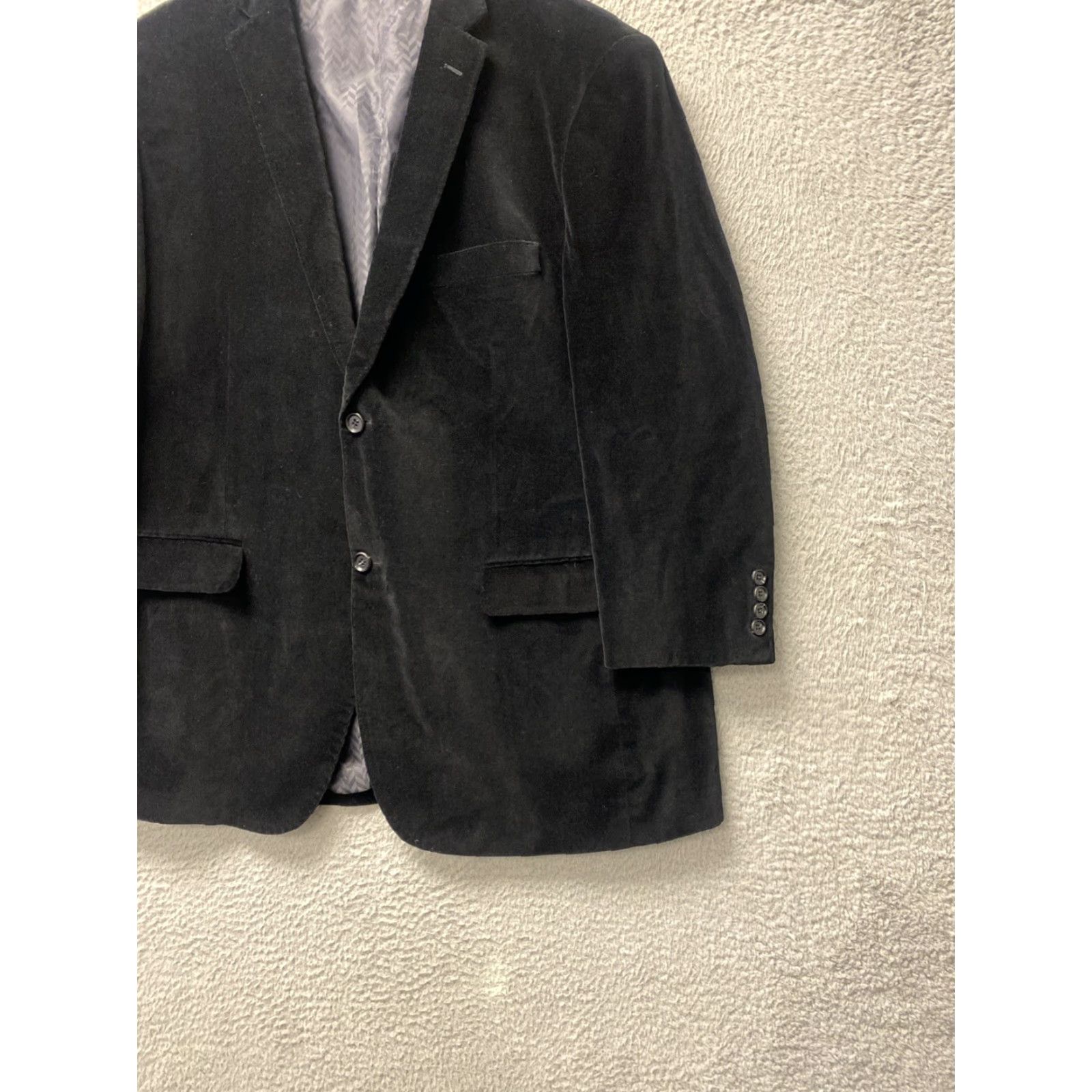 Velvet VINTAGE Camiloni Italia Men's Blazer Jacket 100% Cotton Velvet Black Regular Size 46R Sports Style Size 46R - 2 Thumbnail