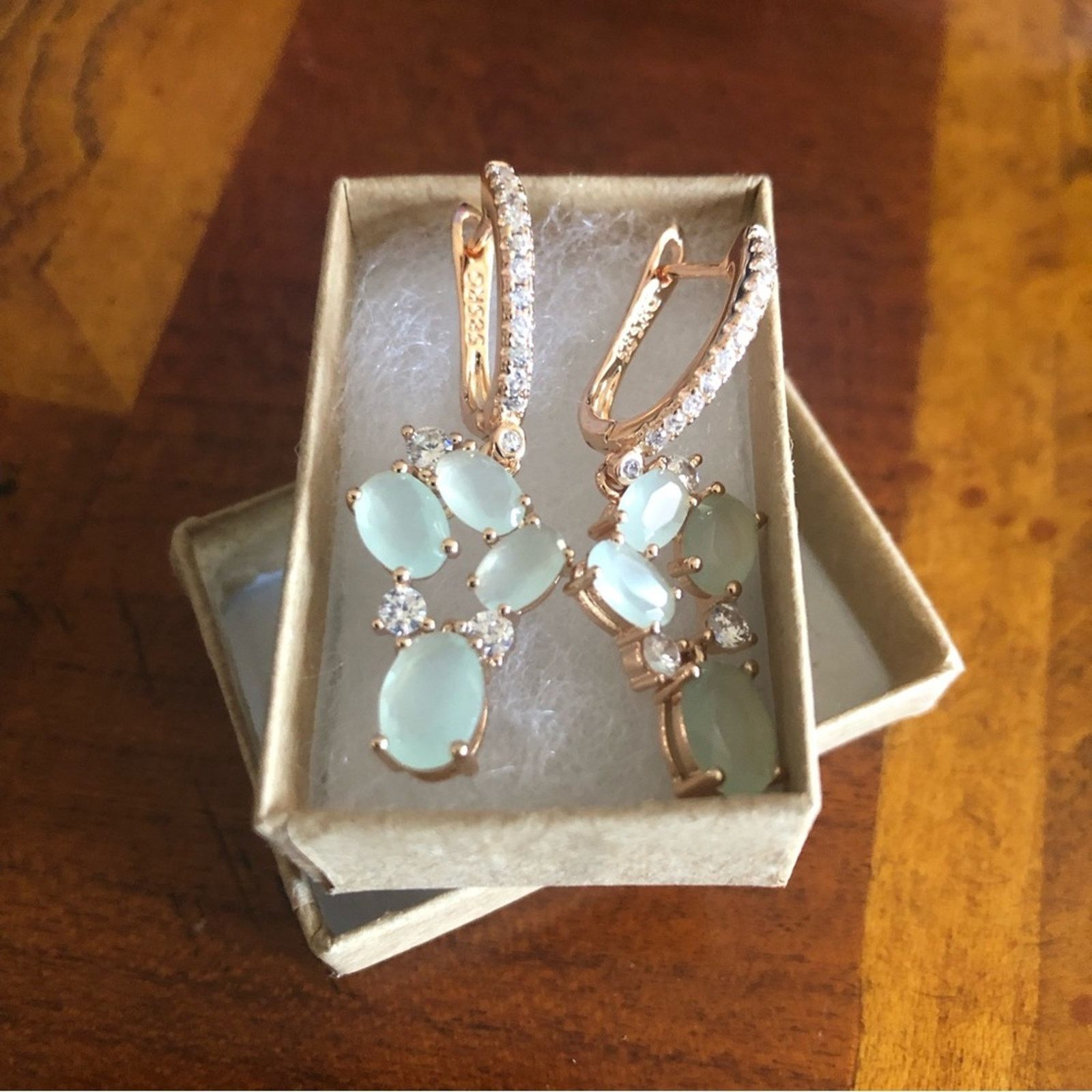 Jewelry Exquisite light sage green CZ rose gold earrings NI Size ONE SIZE - 10 Thumbnail