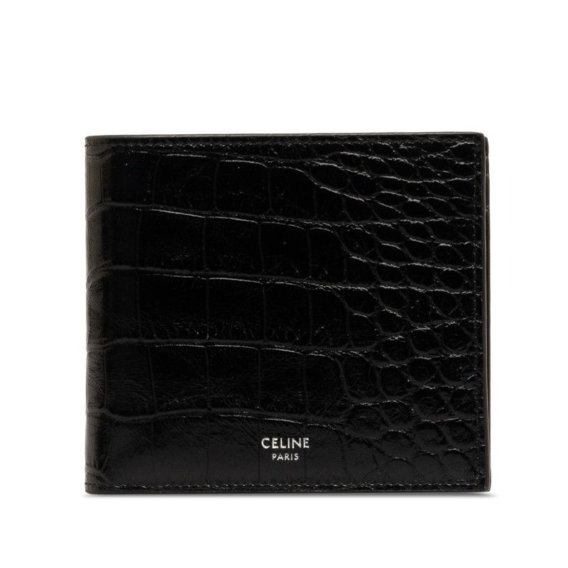 image of Celine Embossed Leather Bifold Wallet in Black, Women's