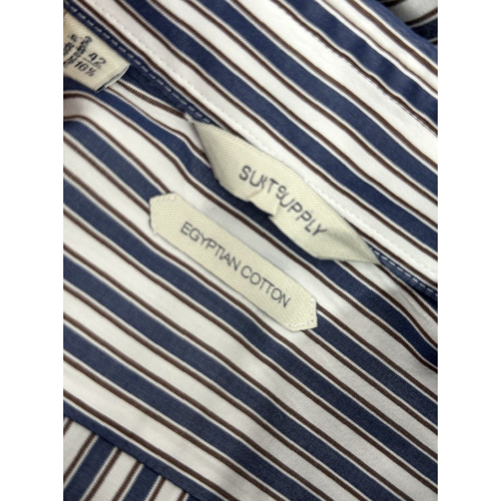 Suitsupply SUIT SUPPLY Striped Dress Shirt 42 Blue White Brown Cotton EXCELLENT Mens Shirts 42" Regular XS? Size US XL / EU 56 / 4 - 5 Thumbnail