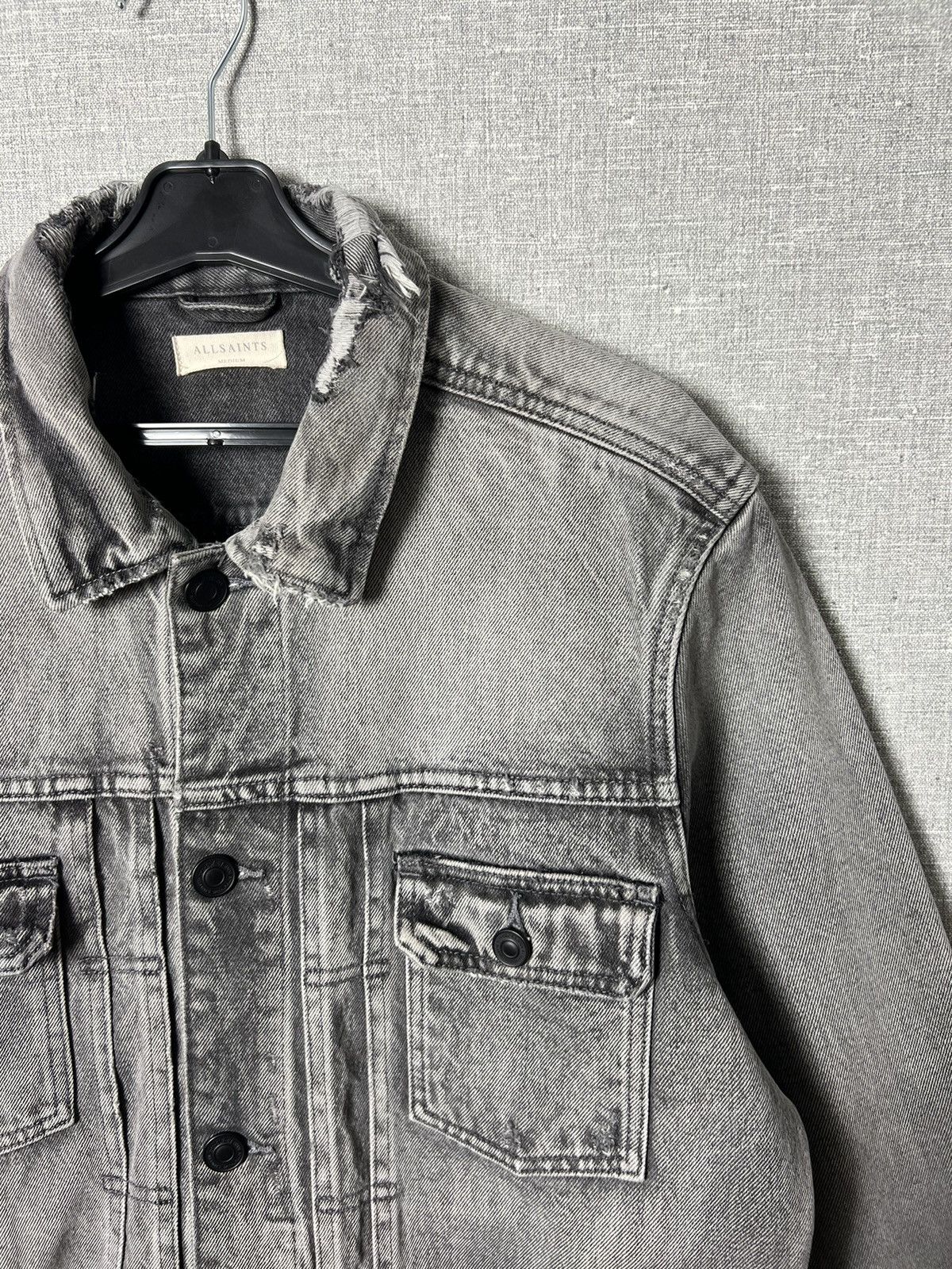 All Saints Bohmer Distressed Denim Jean Jacket Size M