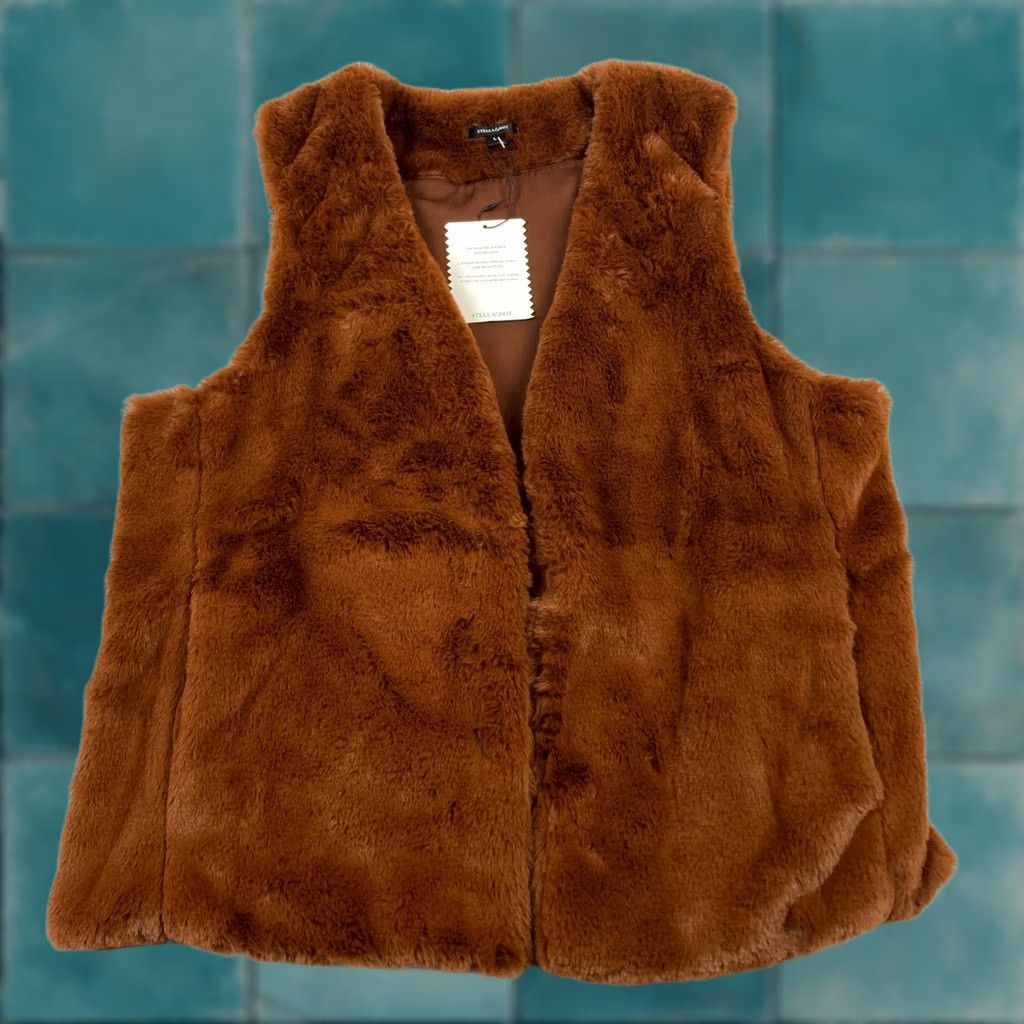 Vintage Stella & Dot Vest Women's Large Brown Fuzzy Soft Open Front Shearling Size L / US 10 / IT 46 - 1 Thumbnail