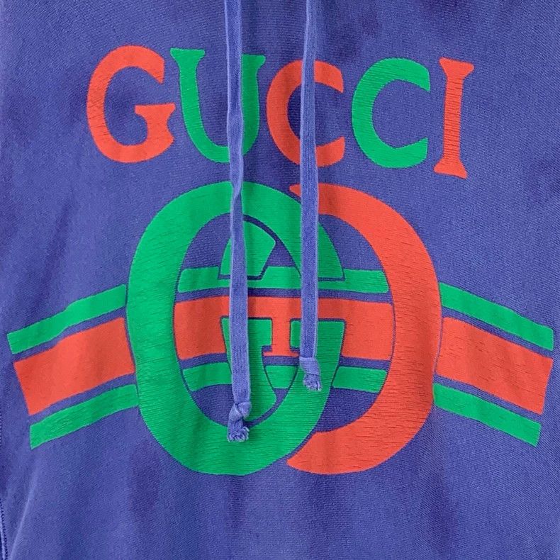 Gucci Gucci Blue logo letter print washed old cotton hooded draw Size US S / EU 44-46 / 1 - 4 Thumbnail