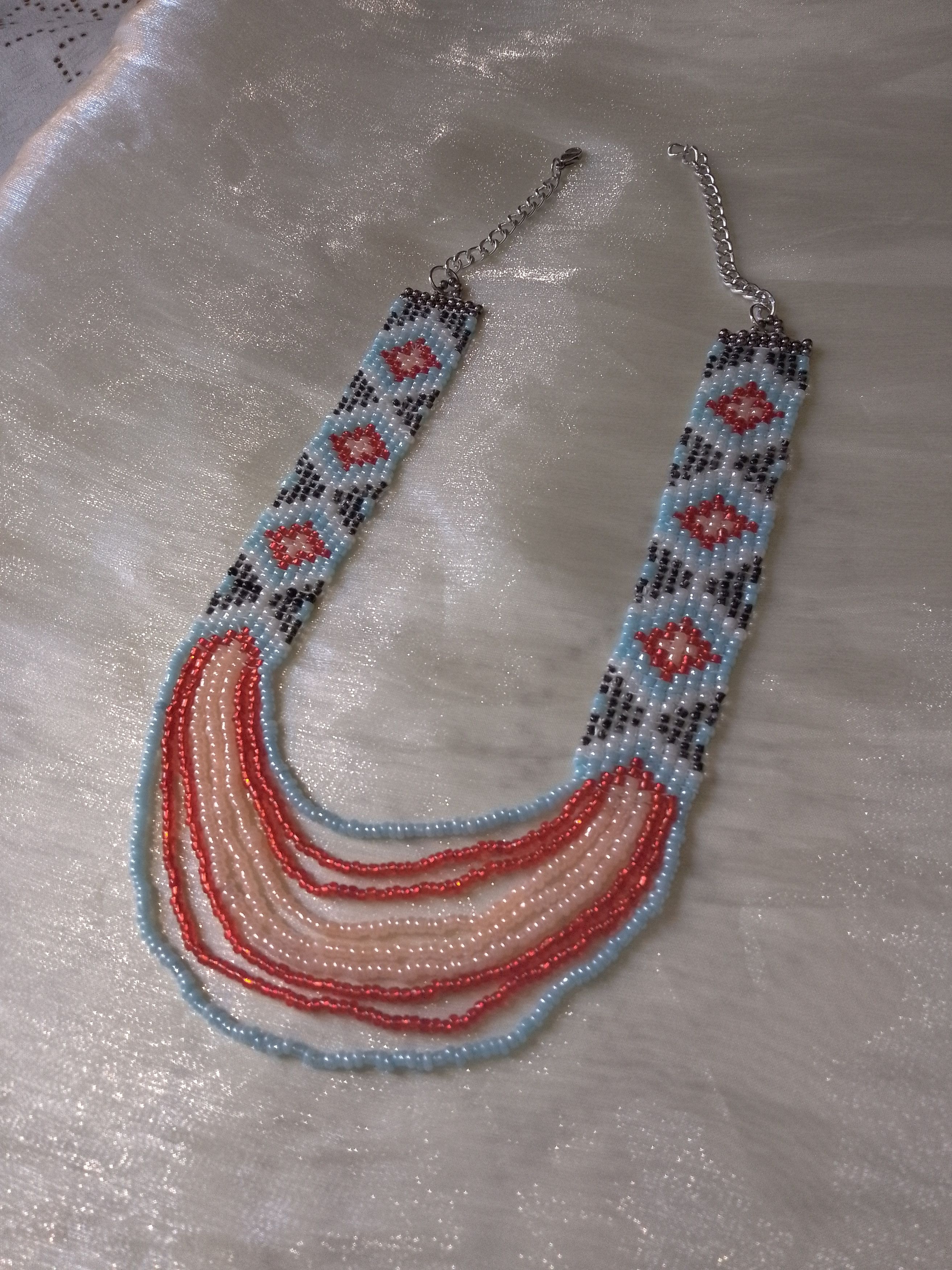 Handmade Necklace Long Ethnic Native Americans Pattern Multithread Size ONE SIZE - 3 Thumbnail