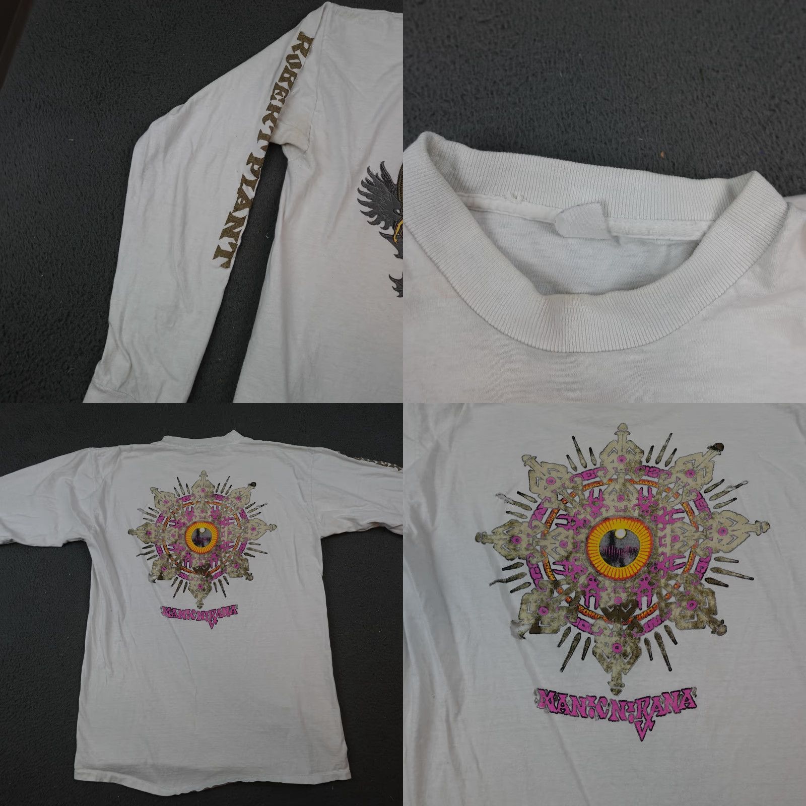 Vintage VINTAGE Robert Plant Manic Nirvana Shirt Mens M White 1990 Long Sleeve 90s Features Rock Band Graphic Print Crew Neck Mens Shirt Size US M / EU 48-50 / 2 - 8 Thumbnail