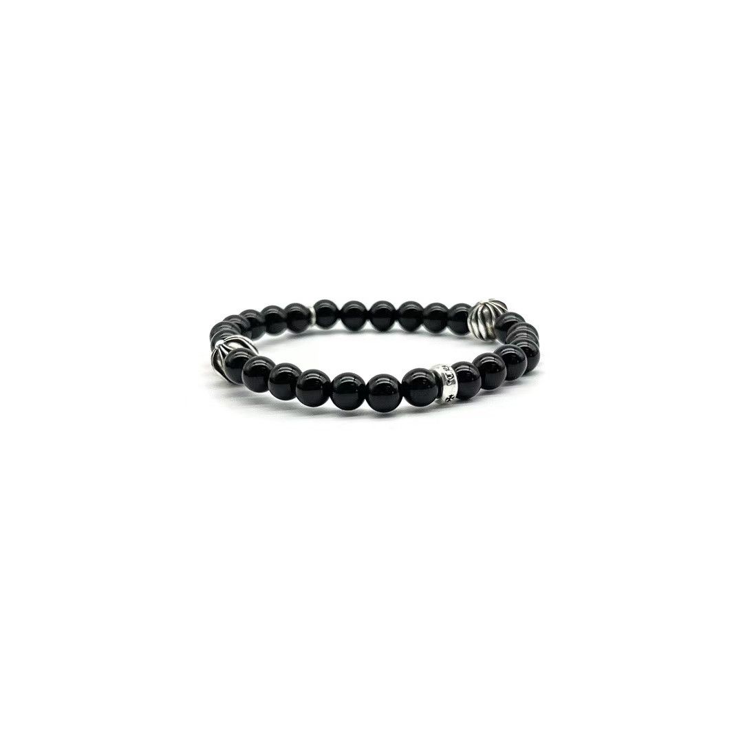 Chrome Hearts Chrome Hearts 6mm Obsidian Silver Cross Beaded Bracelet Size ONE SIZE - 2 Thumbnail