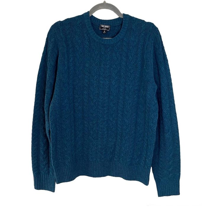 Todd Snyder Todd Snyder Lambswool Cable Knit Crewneck Sweater Teal Blue ...