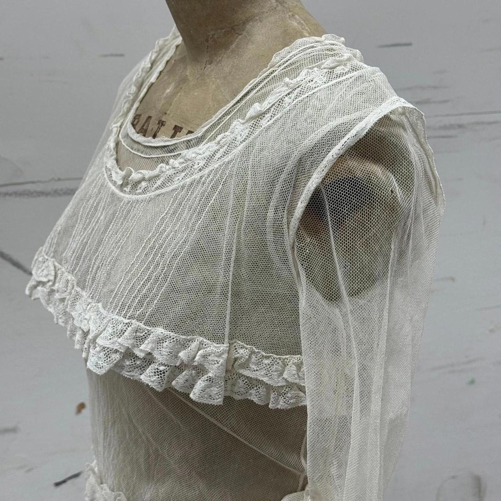 Other Edwardian Vtg 1910s White Lace Tulle Lingerie Dress Antique Size XS / US 0-2 / IT 36-38 - 4 Thumbnail