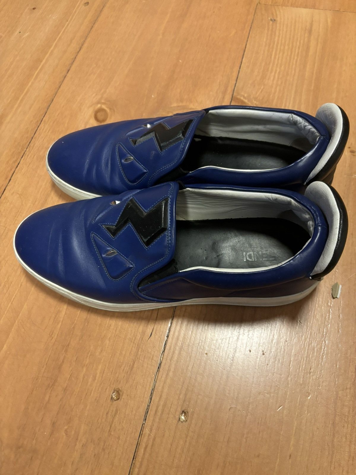 Fendi Fendi Monster Slip-On Sneakers Blue Leather Size US 9 / EU 42 - 2 Thumbnail