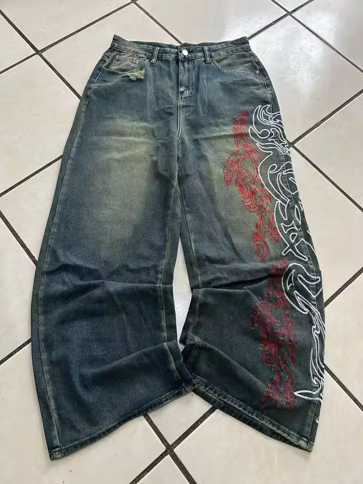Jean Y2K Street New Pattern Embroidery Baggy Jean Size US 31 - 4 Thumbnail