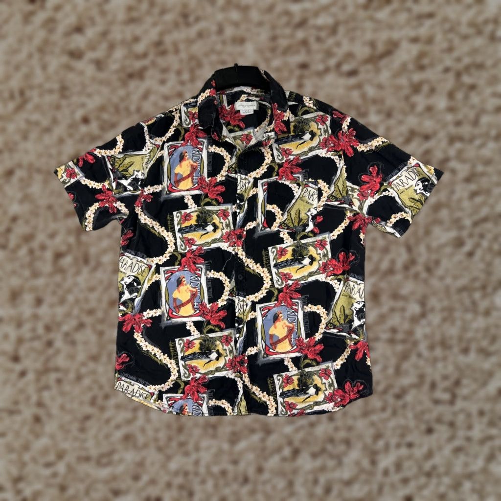 Cotton On VINTAGE Cotton On Garments Shirt Men L Black Red Floral Hawaiian Vacation Aloha Beach 90s 1990s Shirt Mens Size US L / EU 52-54 / 3 - 1 Thumbnail