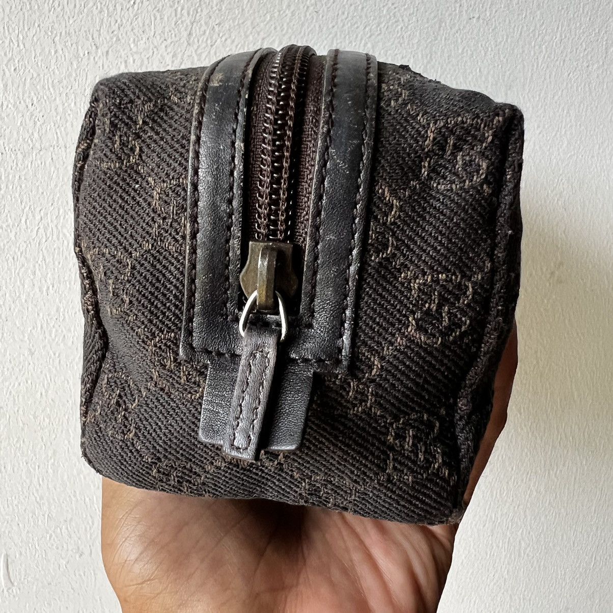 Gucci GUCCI GG Denim Leather Pouch Cosmetic Pouch Dark Brown Size ONE SIZE - 10 Thumbnail