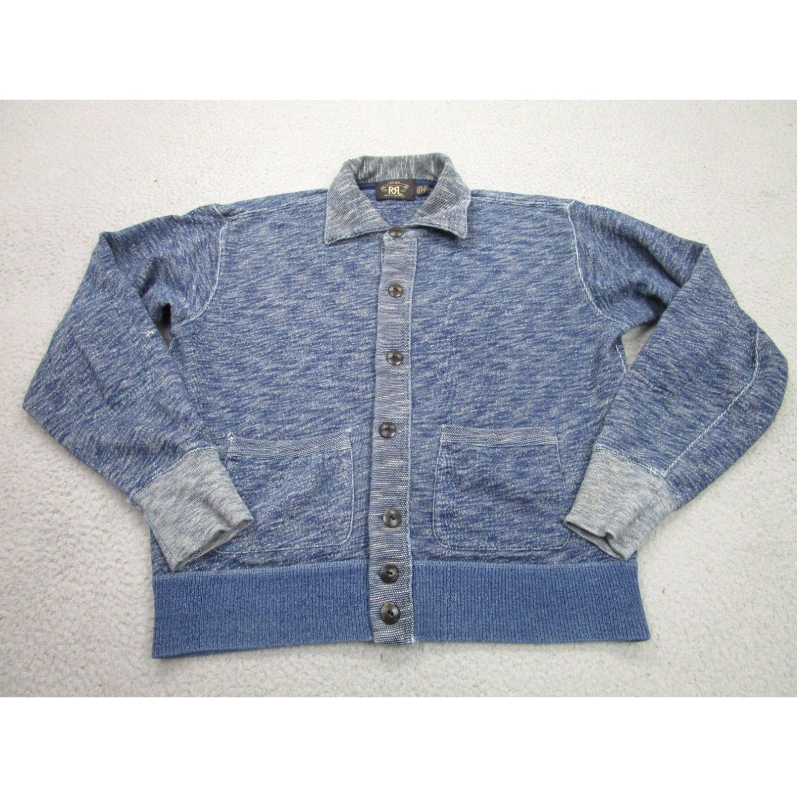 image of Doublet Rrl Sweater Mens Blue L Blue Button Cardigan Terry Knit Sweatshirt Double Rl in White (Size