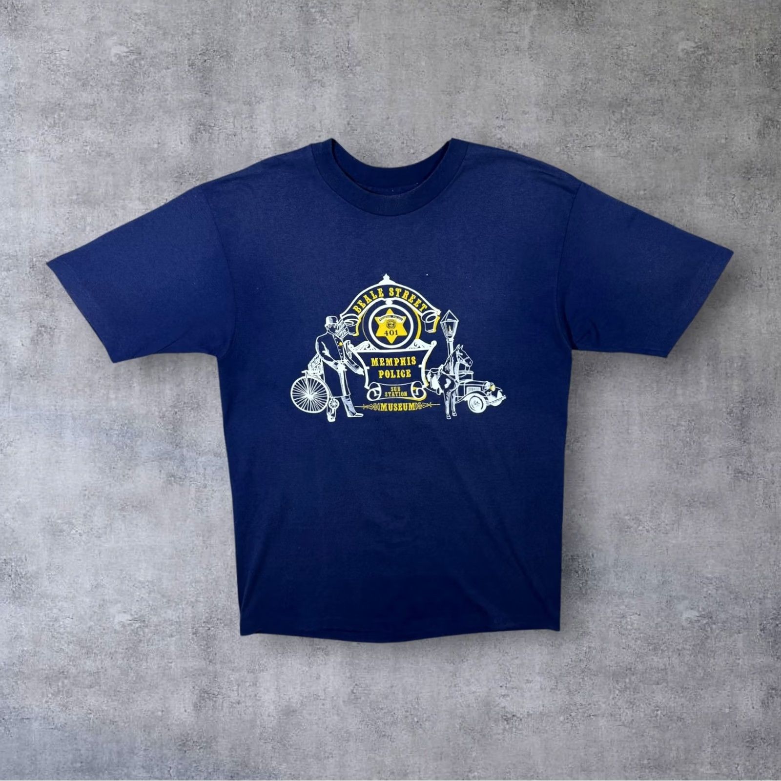Hanes VINTAGE Hanes Beale Street Memphis Police USA Navy Blue Single Stitch T-Shirt Large Mens Short Sleeve Round Neck 1990s Size US L / EU 52-54 / 3 - 2 Thumbnail