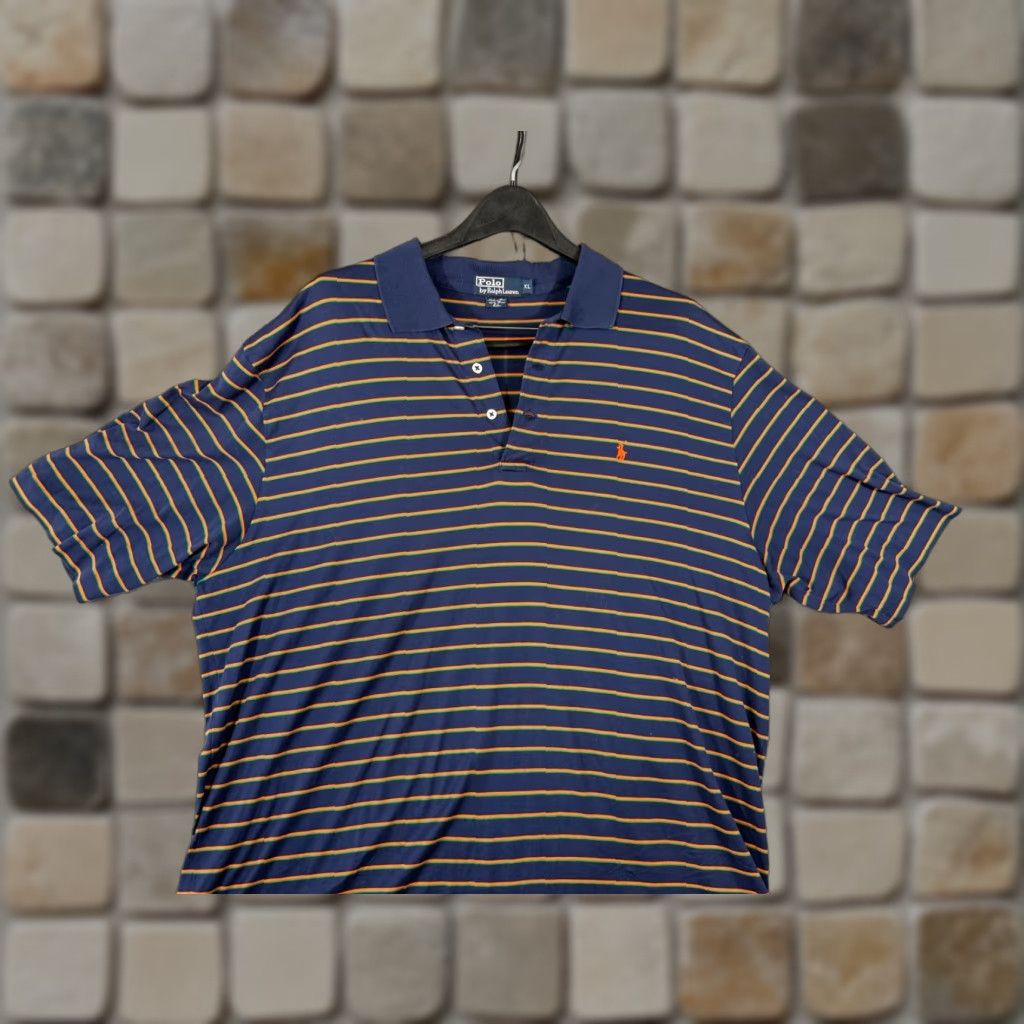 Polo Ralph Lauren Polo Ralph Lauren Polo Shirt Mens XL Blue Orange Striped Pima Cotton Performance Short Sleeve Size US XL / EU 56 / 4 - 1 Thumbnail