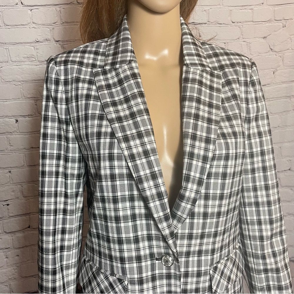 Elie Tahari NWT New $395 Elie Tahari Black White Plaid Single-Button Bl Size M / US 6-8 / IT 42-44 - 4 Thumbnail