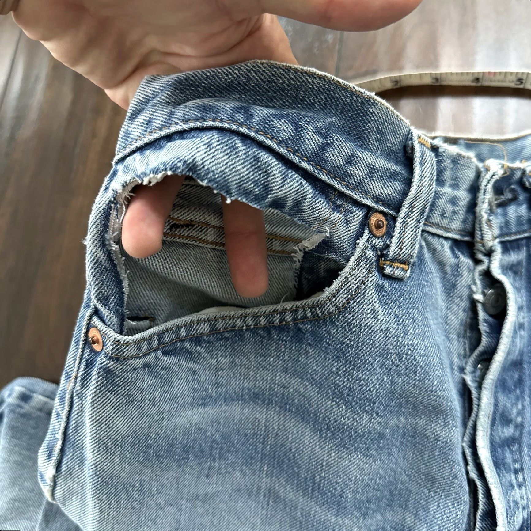 Levi's Levis 501 XX Jeans Vintage 80s 70s Redline Selvedge USA Blue Denim Cotton Button Jean Straight Mens 28 Inseam 29 Rise Mid 10-12 Size US 28 / EU 44 - 7 Thumbnail