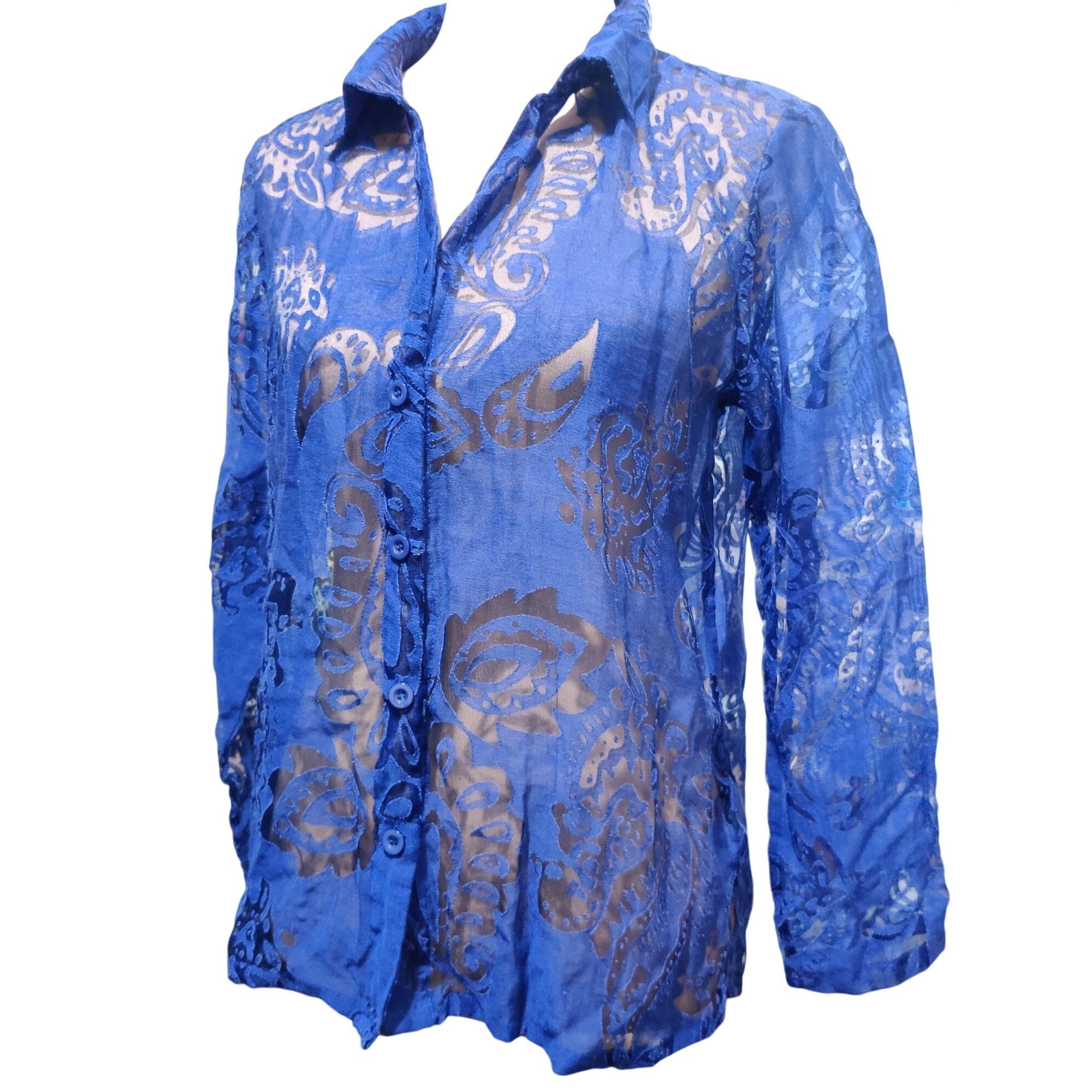 Other Salon Studio MP Petite Womens Blue Blouse Sheer Paisley Long Size M / US 6-8 / IT 42-44 - 11 Thumbnail