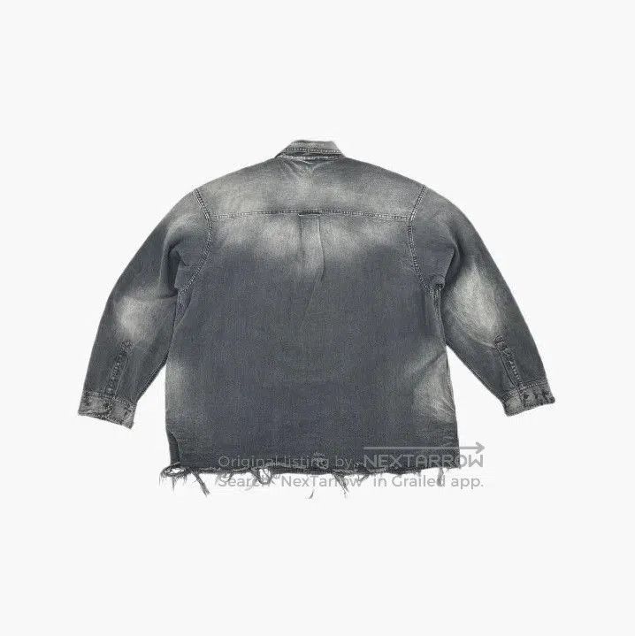 Balenciaga SS21 Ripped Denim Long Sleeve Shirt.