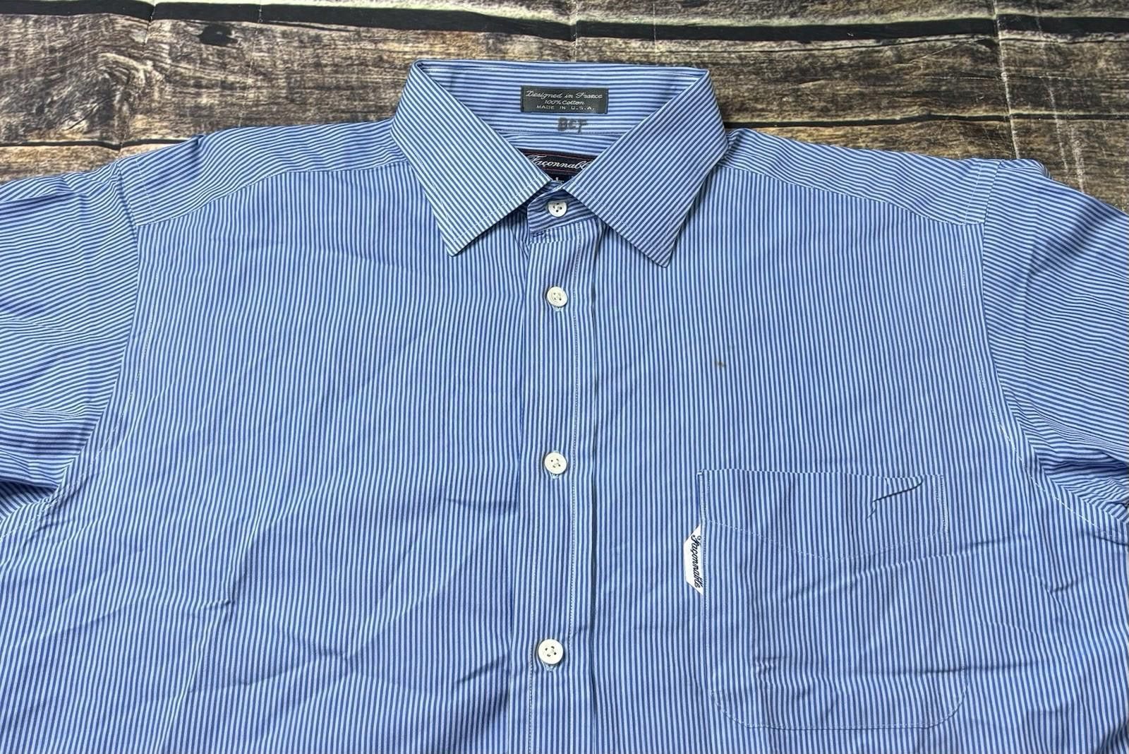 Faconnable Faconnable Shirt Men's 5/ 16.5L Striped Blue USA Made Size US XXL / EU 58 / 5 - 4 Thumbnail