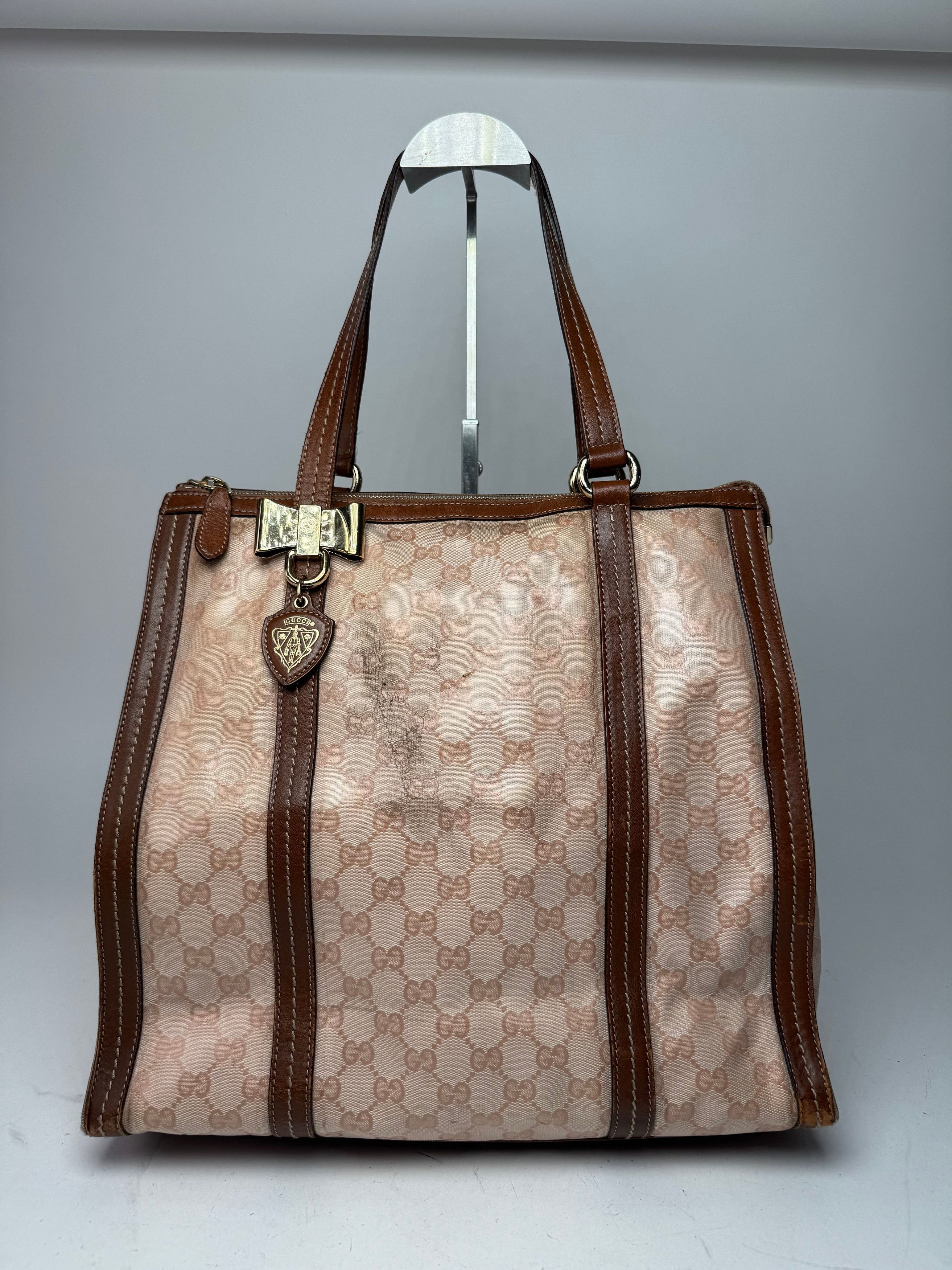 Gucci Vintage Leather Monogram Handbag Pink Brown Size ONE SIZE - 1 Thumbnail