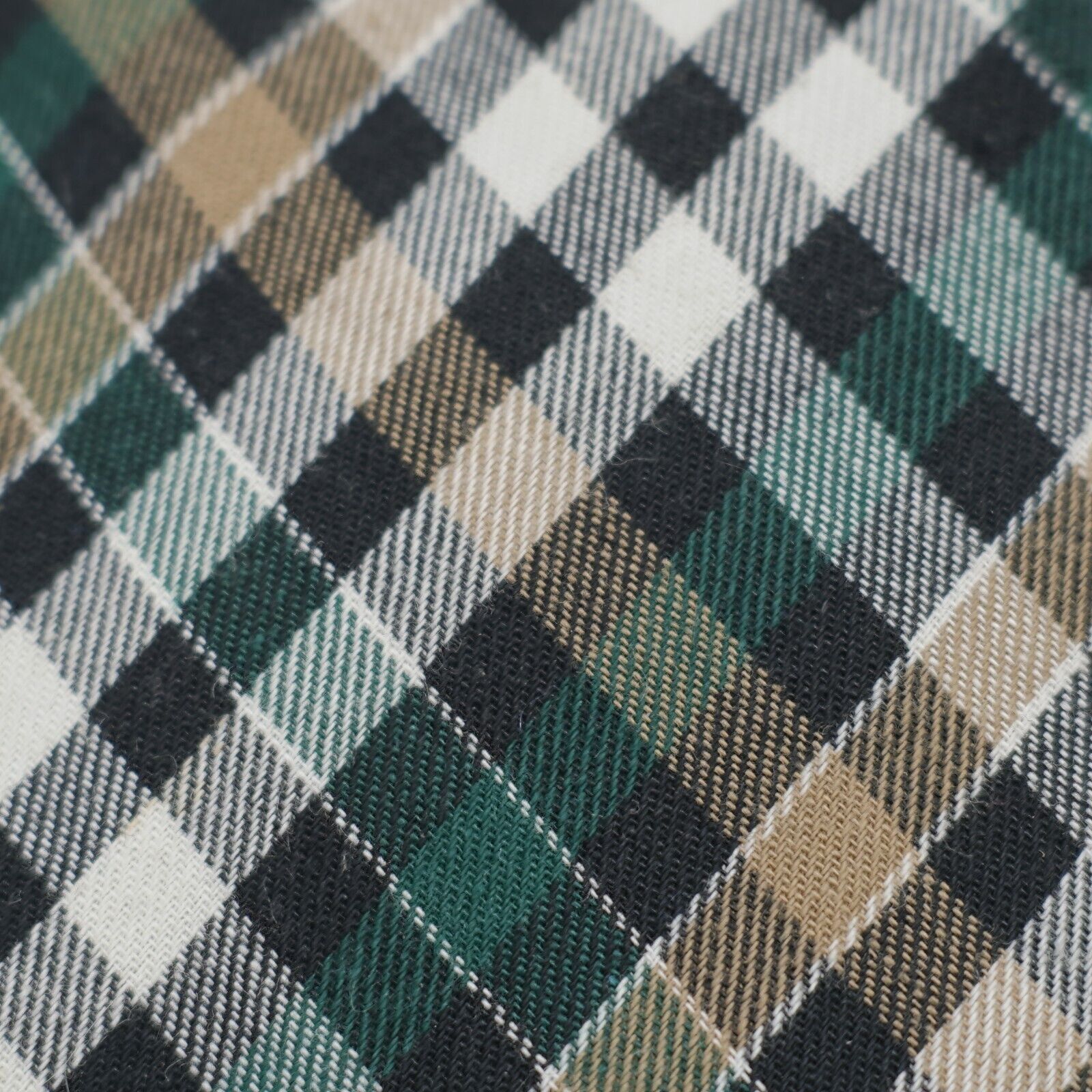 Stafford Stafford Green Tan Plaid Cotton Blend Tie Size ONE SIZE - 2 Thumbnail