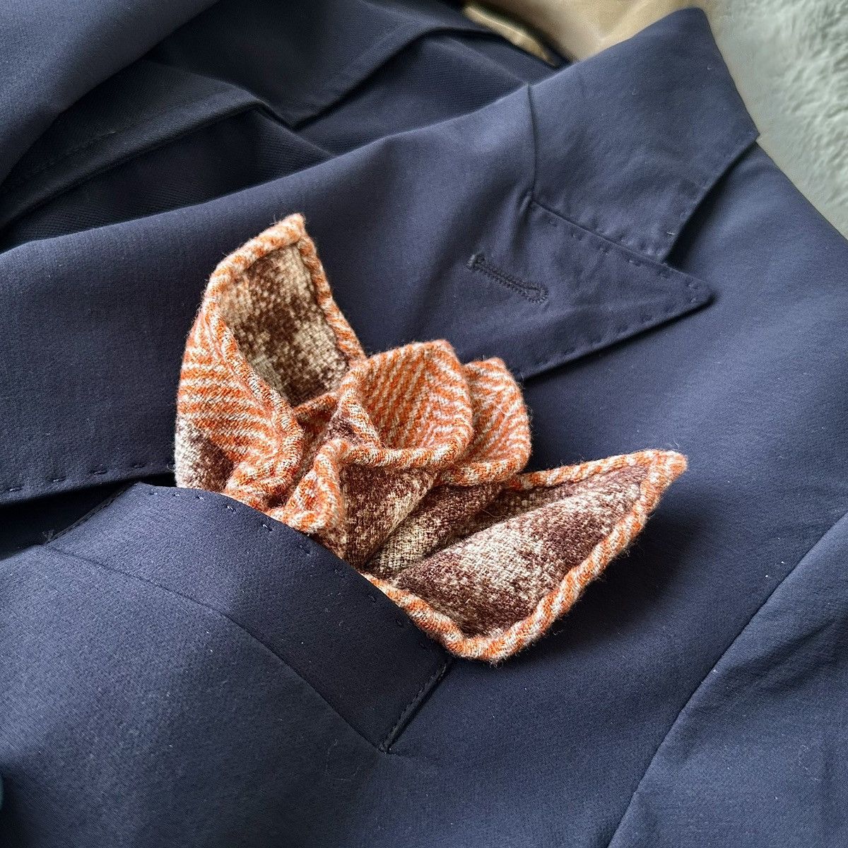 Brunello Cucinelli Silk/Wool Blend Pocket Square - Orange Size ONE SIZE - 1 Thumbnail