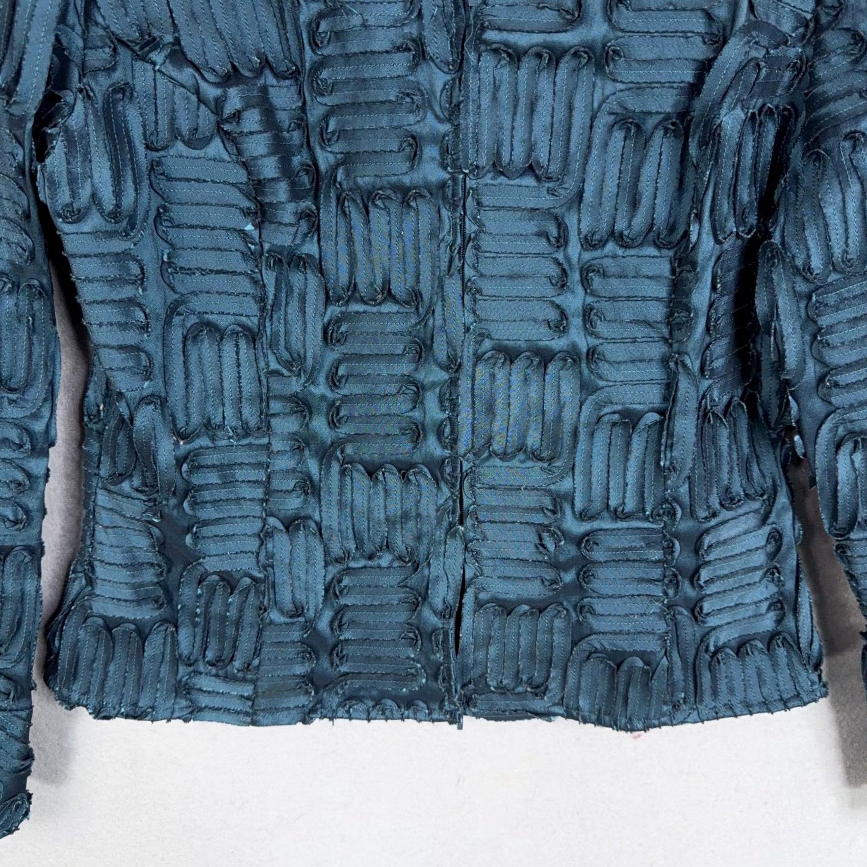 Vintage Samuel Dong Jacket Womens Small Blue Textured Wearable Art Luxury Modern Jacket Woman Small Blue Satin Zip Full Zip Geometric Vintage No Size S / US 4 / IT 40 - 3 Thumbnail