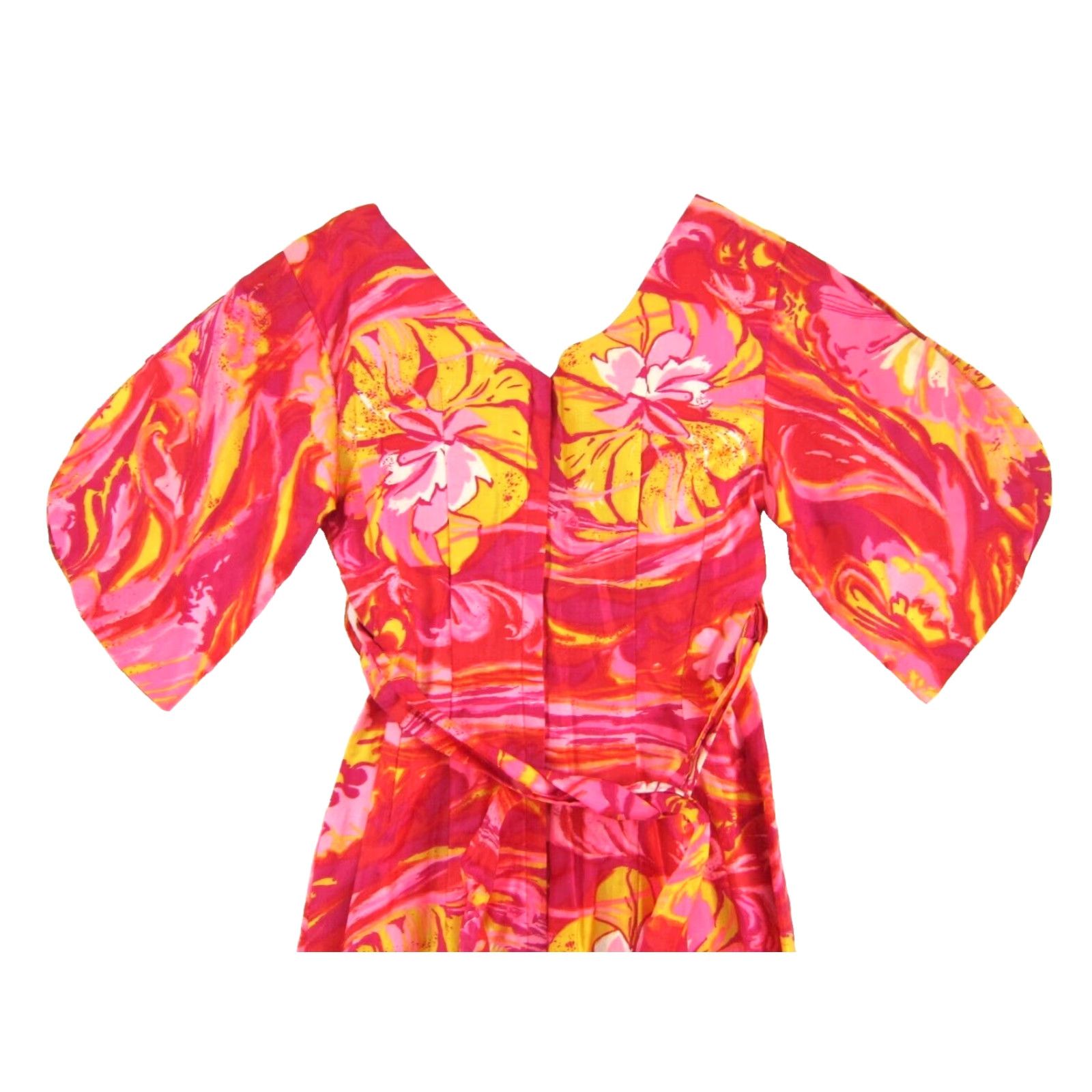 Vintage Vtg Royal Hawaiian Floral Maxi Dress Flare Short Sleeve XS Pink Floral Vintage Dress 1960s 70s Womens Royal Hawaiian Dress Size 26" / US 2 / IT 38 - 6 Thumbnail
