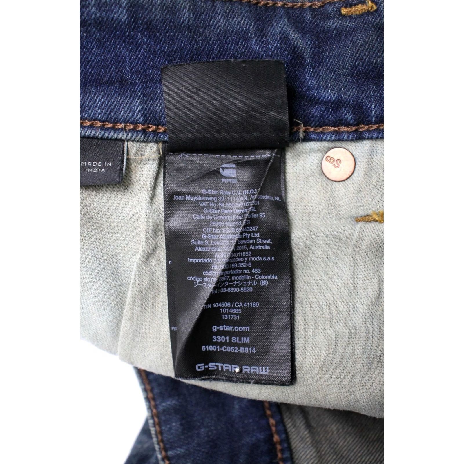 G-Star G-STAR 3301 Slim Jeans Men's W34/L32 Button Fly Whiskers Faded Denim Blue Size US 34 / EU 50 - 7 Thumbnail
