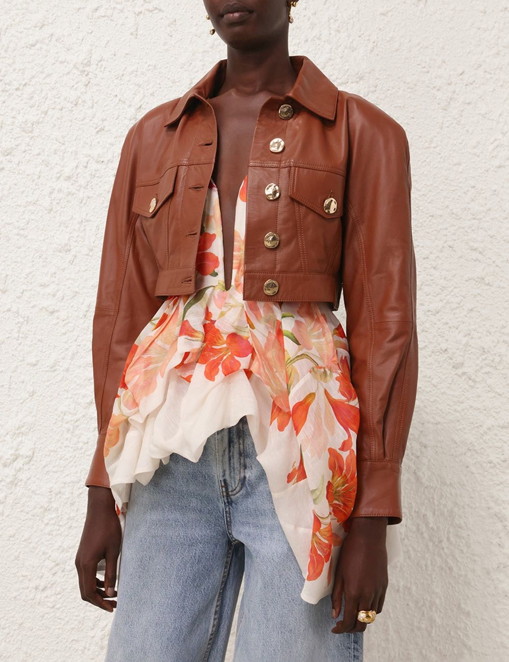 Zimmermann oc11z0525 Tranquillity Leather Jacket in Brown Size S / US 4 / IT 40 - 2 Thumbnail