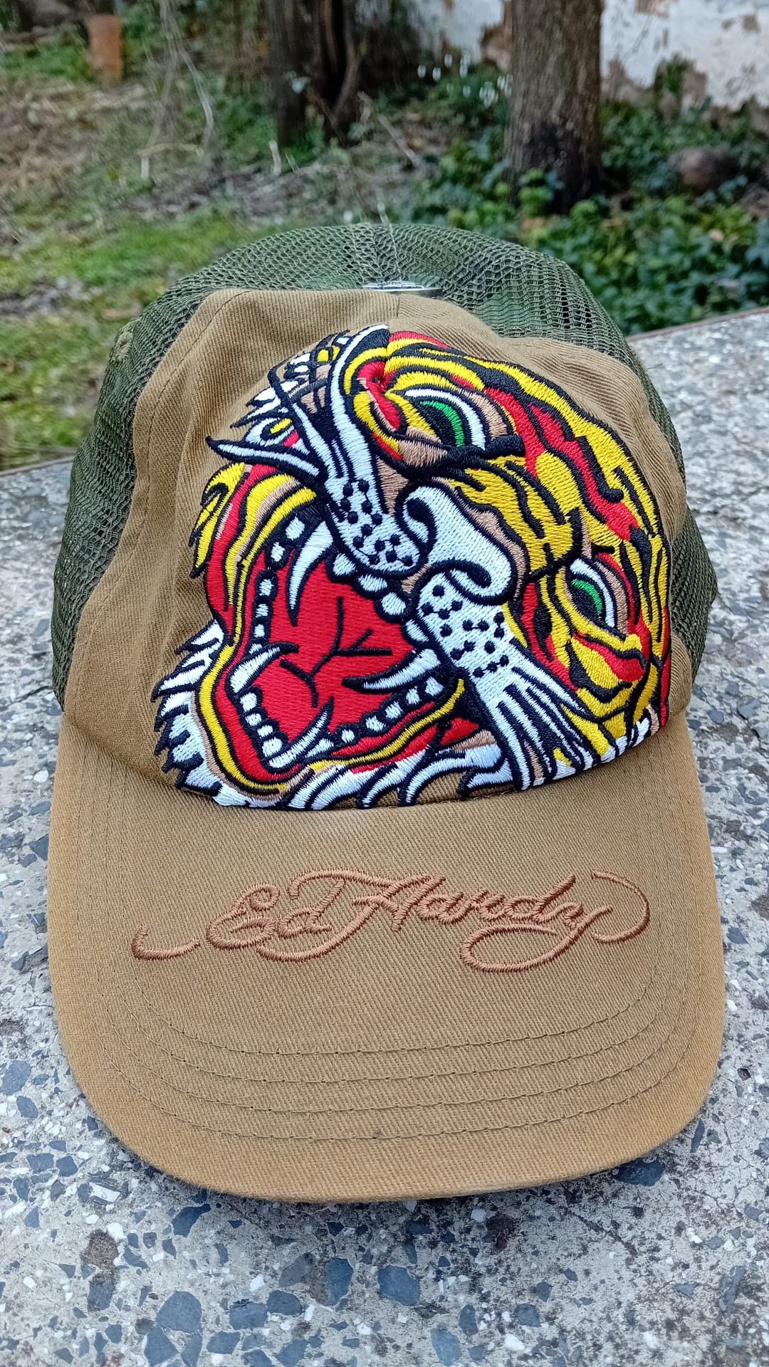 Ed Hardy Ed Hardy Gold Tiger Embroidered Mesh Snap Back Trucker Hat Size ONE SIZE - 1 Thumbnail