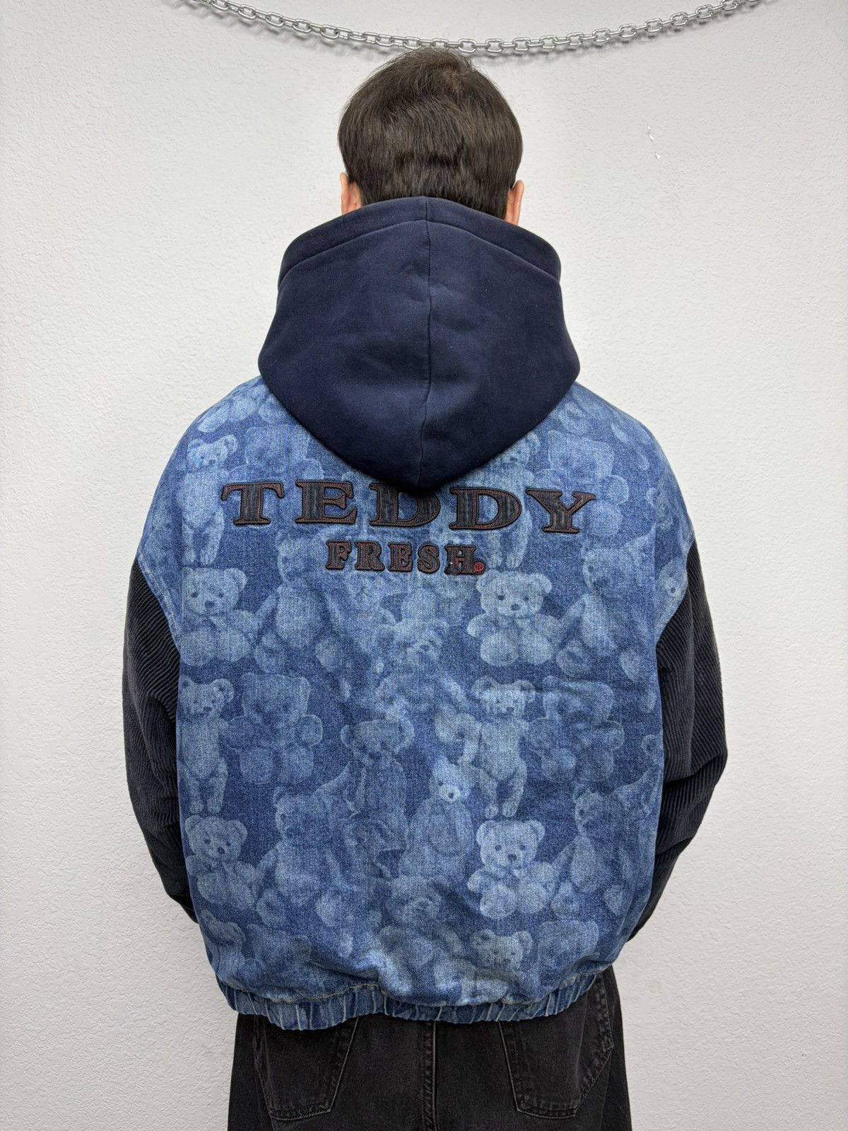 Teddy Fresh Teddy Fresh Denim Varsity Jacket Hybrid All-Over Bear Print Size US L / EU 52-54 / 3 - 2 Thumbnail