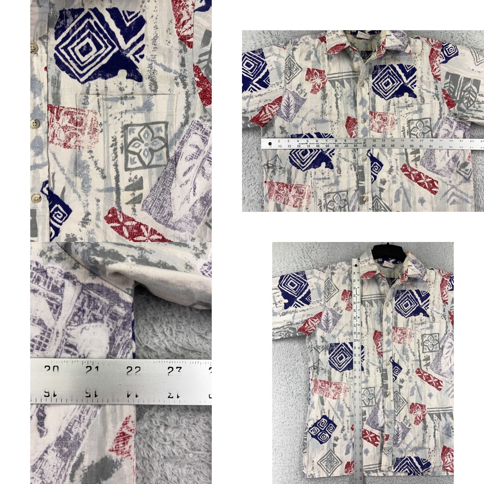 Vivobarefoot VINTAGE Go Barefoot Hawaiian Shirt Mens L Gray Blue Red Hawaiian 90's Button Size US L / EU 52-54 / 3 - 8 Thumbnail