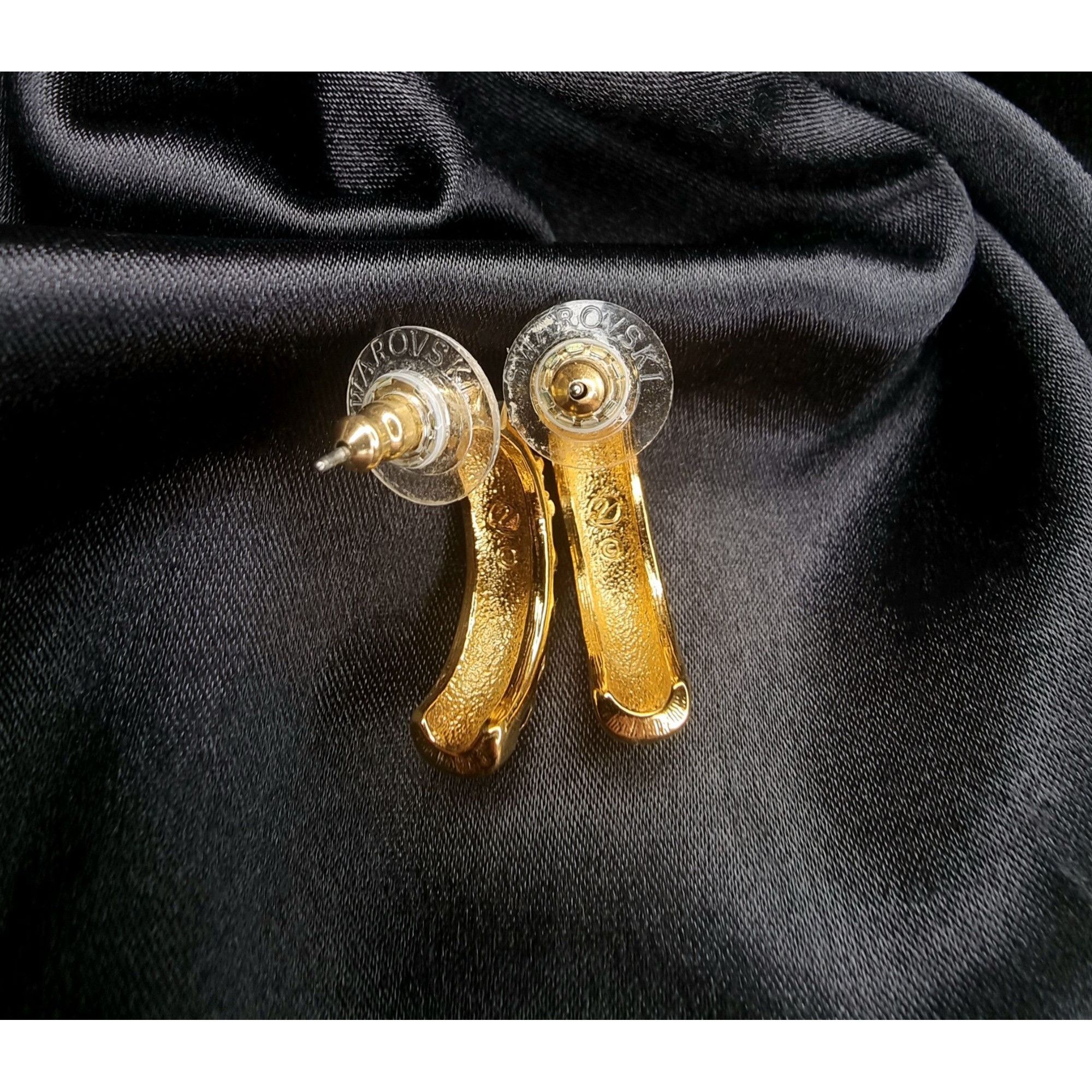Swarovski Vintage Swarovski 1980's Black Gold-Tone Crystal Hoop Earrin Size ONE SIZE - 4 Thumbnail