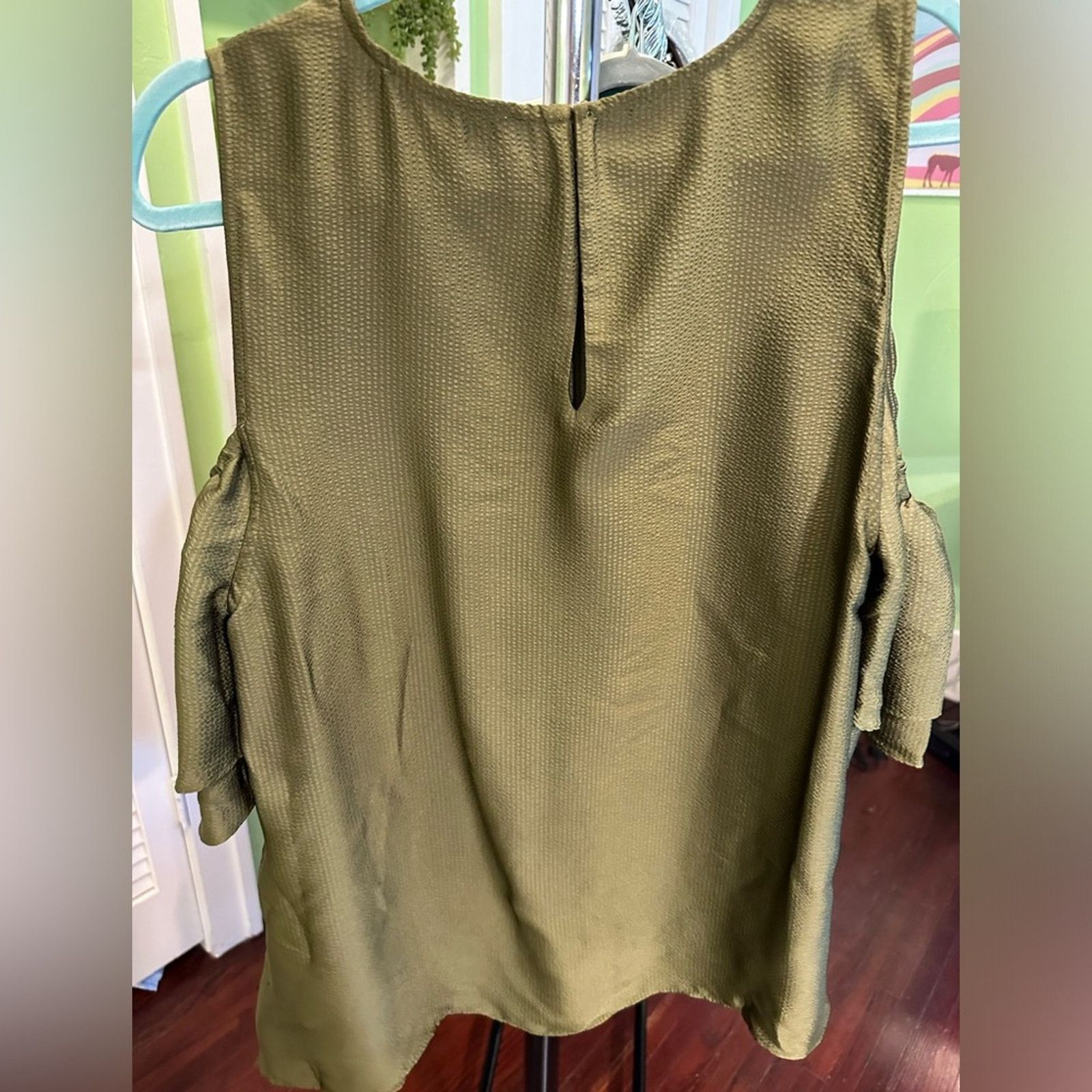 Michael Kors Michael Kors Olive Green Cold Shoulder Top - Size XL Size XL / US 12-14 / IT 48-50 - 3 Thumbnail