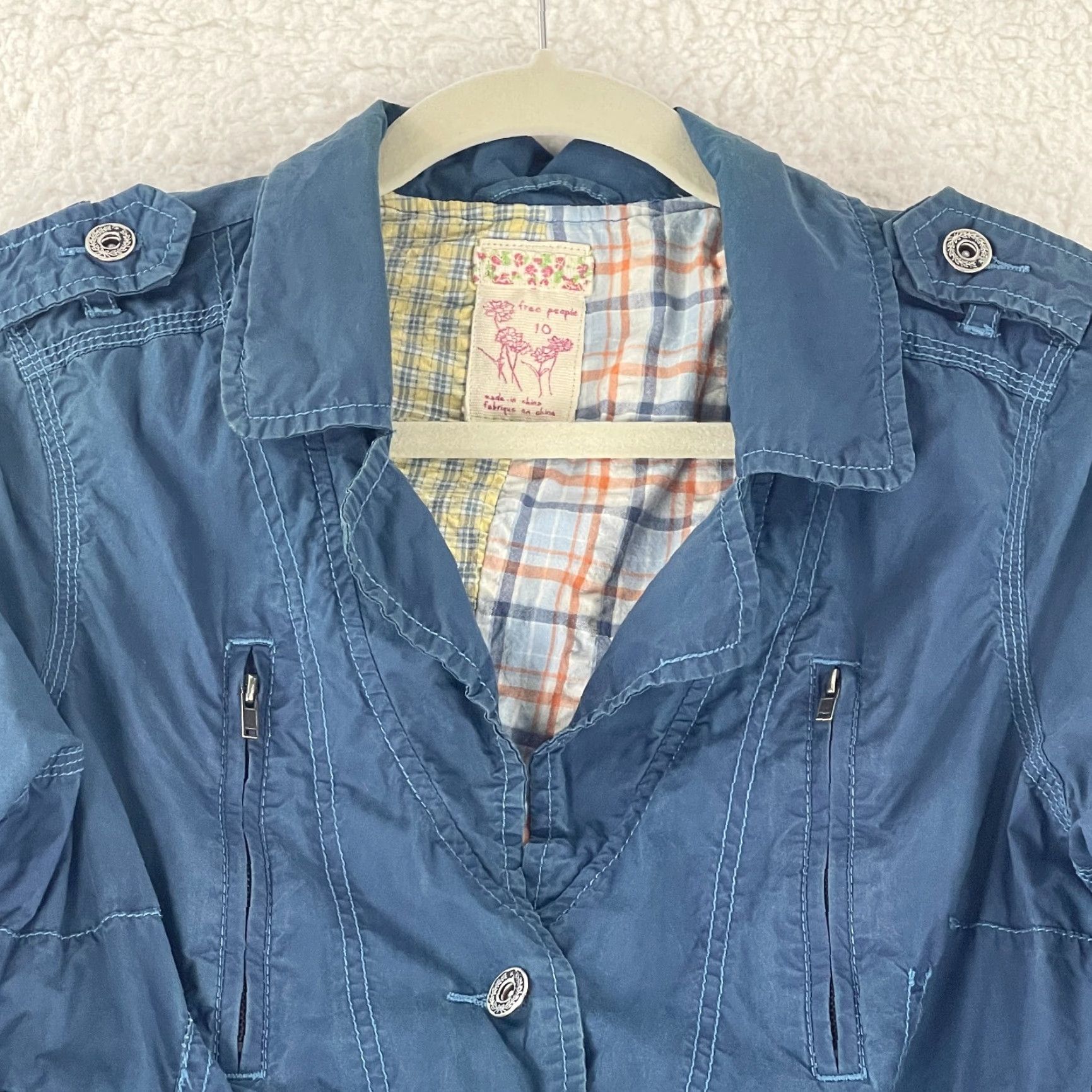 Free People Free People Blue Button-Front Trench Coat Jacket Womens Size 10 Size L / US 10 / IT 46 - 3 Thumbnail