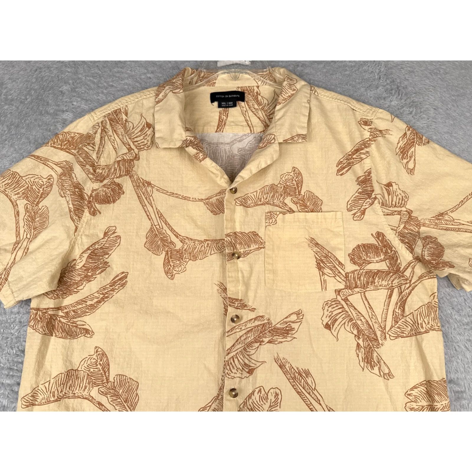 Cotton On Cotton On Garments Mens Hawaiian Shirt 2XL Yellow Beige Palm Leaf 100% Cotton Button-Up Short Sleeve Floral Hawaiian Shirt Mens Size US XXL / EU 58 / 5 - 7 Thumbnail