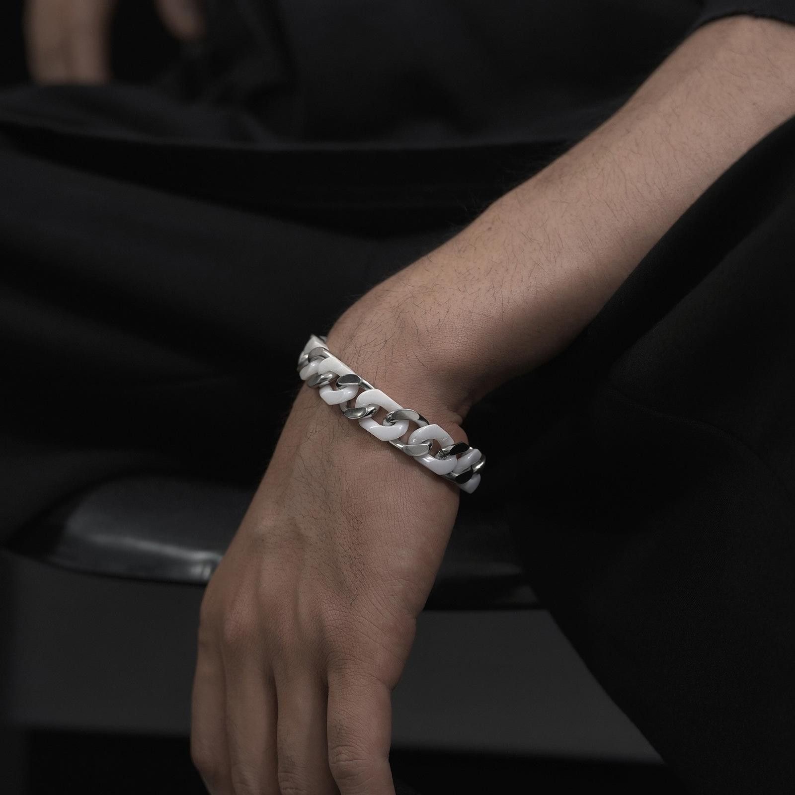 Jewelry Silver Cuban Chain Bracelet – Acrylic Ceramic Splice Size ONE SIZE - 1 Thumbnail