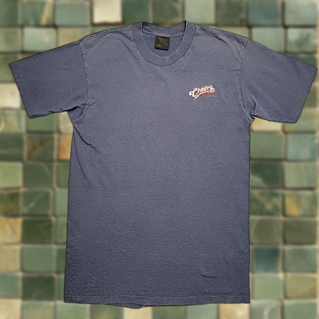 Vintage VINTAGE Cheers Shirt Men L Blue Striped T-Shirt Crew Neck 90s TV Boston Tee Cotton Blend Single stitch All Seasons Graphic Print Mens Size US L / EU 52-54 / 3 - 1 Thumbnail