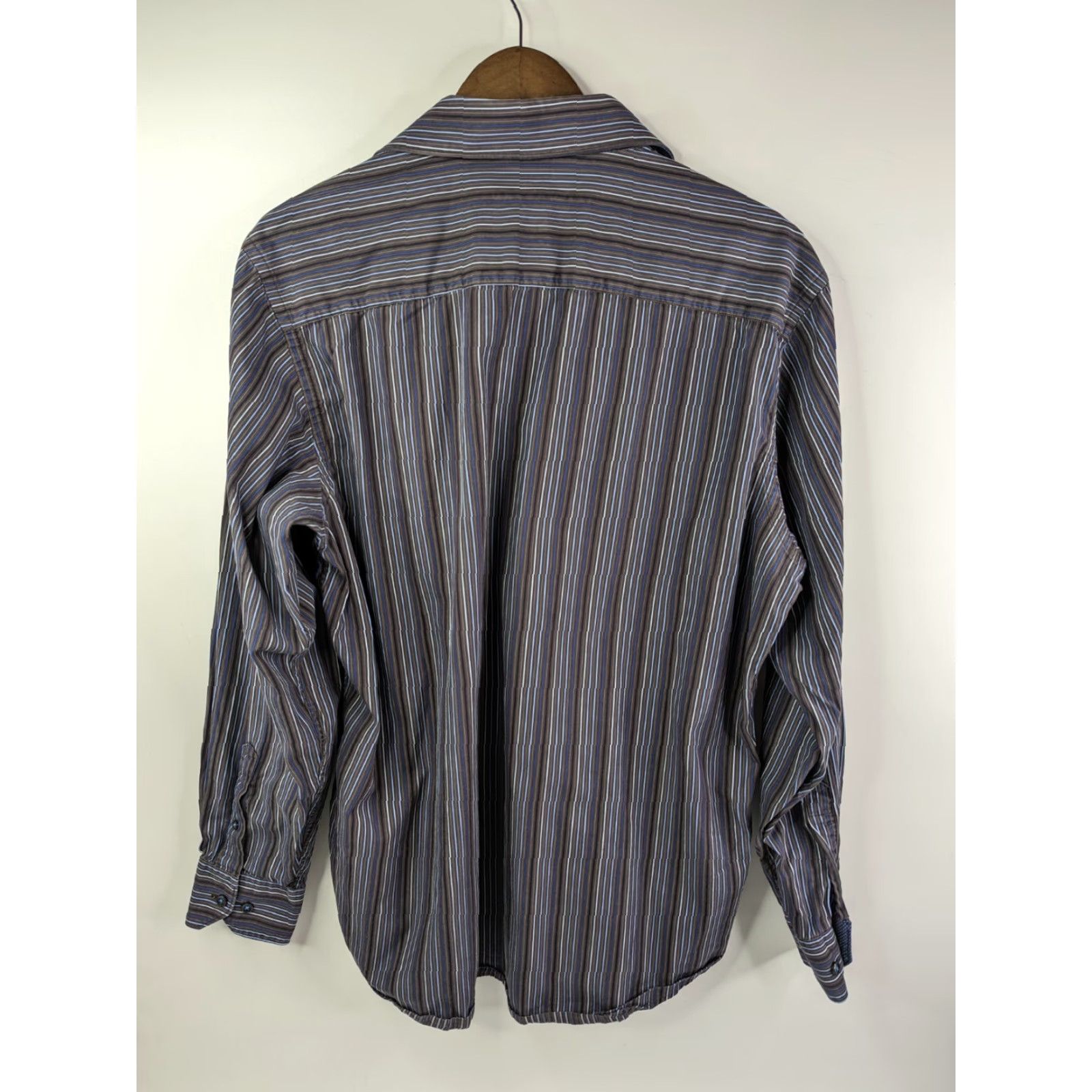 Tailorbyrd TAILORBYRD Dress Shirt Long Sleeve Multicolor Striped Blue Brown Classic Fit Men's XL Size 46R - 4 Thumbnail