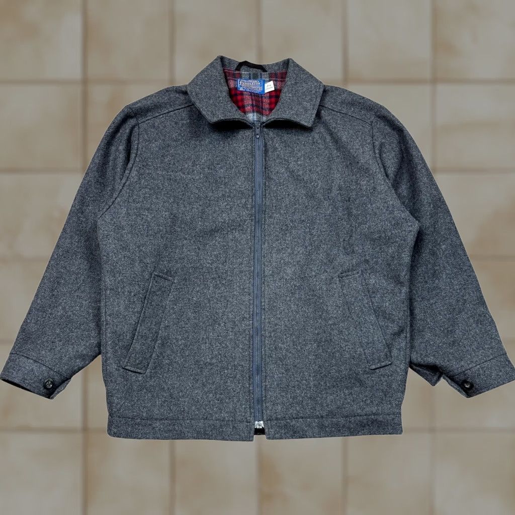 Pendleton VINTAGE Pendleton Wool Jacket Bomber Flannel Lined Full Zip Men's Medium Virgin Wool Gray 70s Mens Size US M / EU 48-50 / 2 - 1 Thumbnail