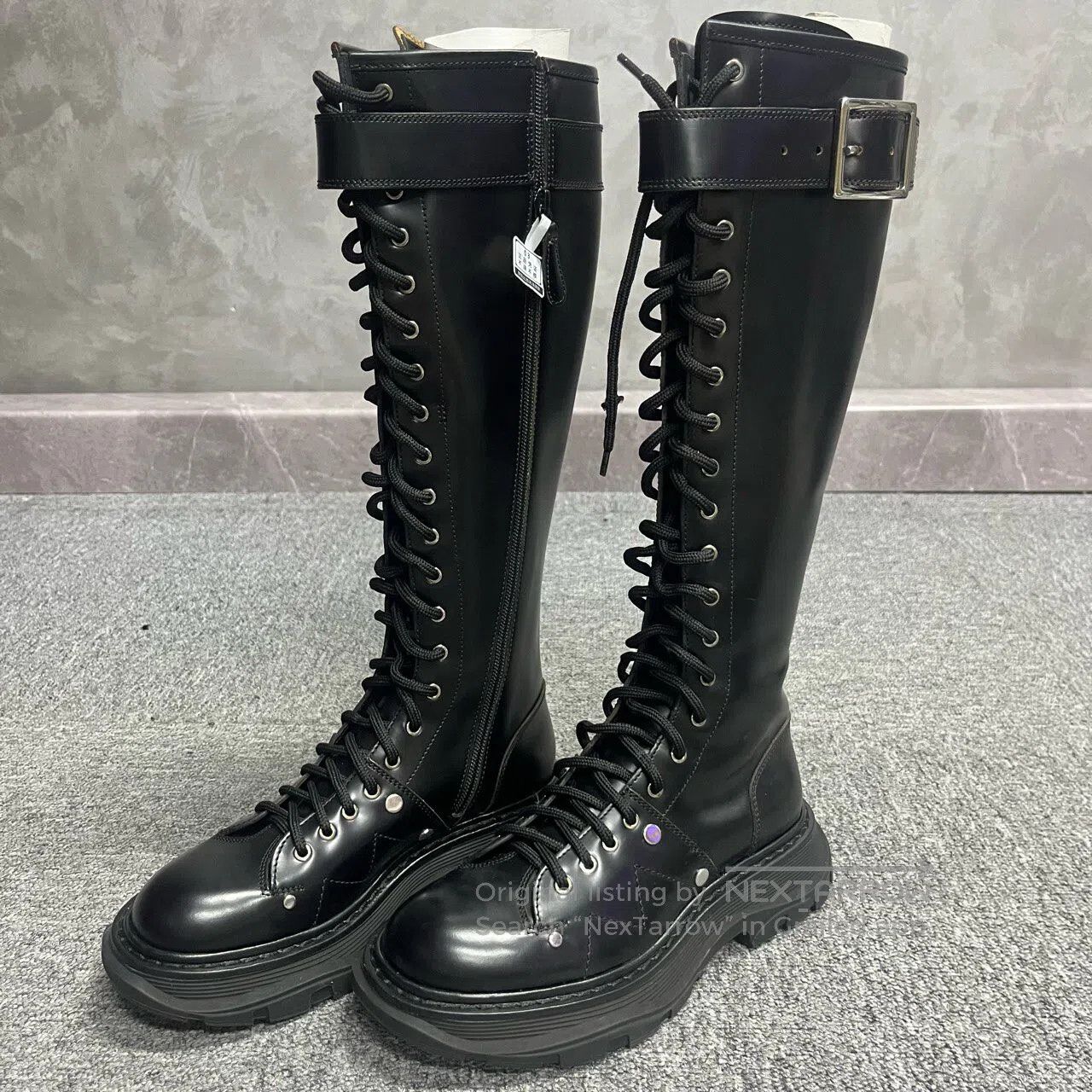 Alexander McQueen ALEXANDER MCQUEEN Black, aged-style high-top boots with wo Size US 5 / IT 35 - 2 Thumbnail